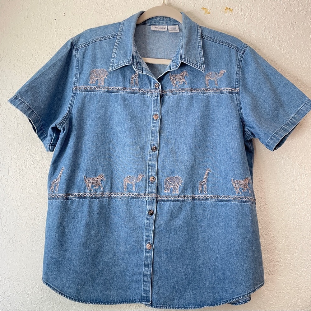 Blue and Cream Animal Button Down Shirt- Cabin Creek